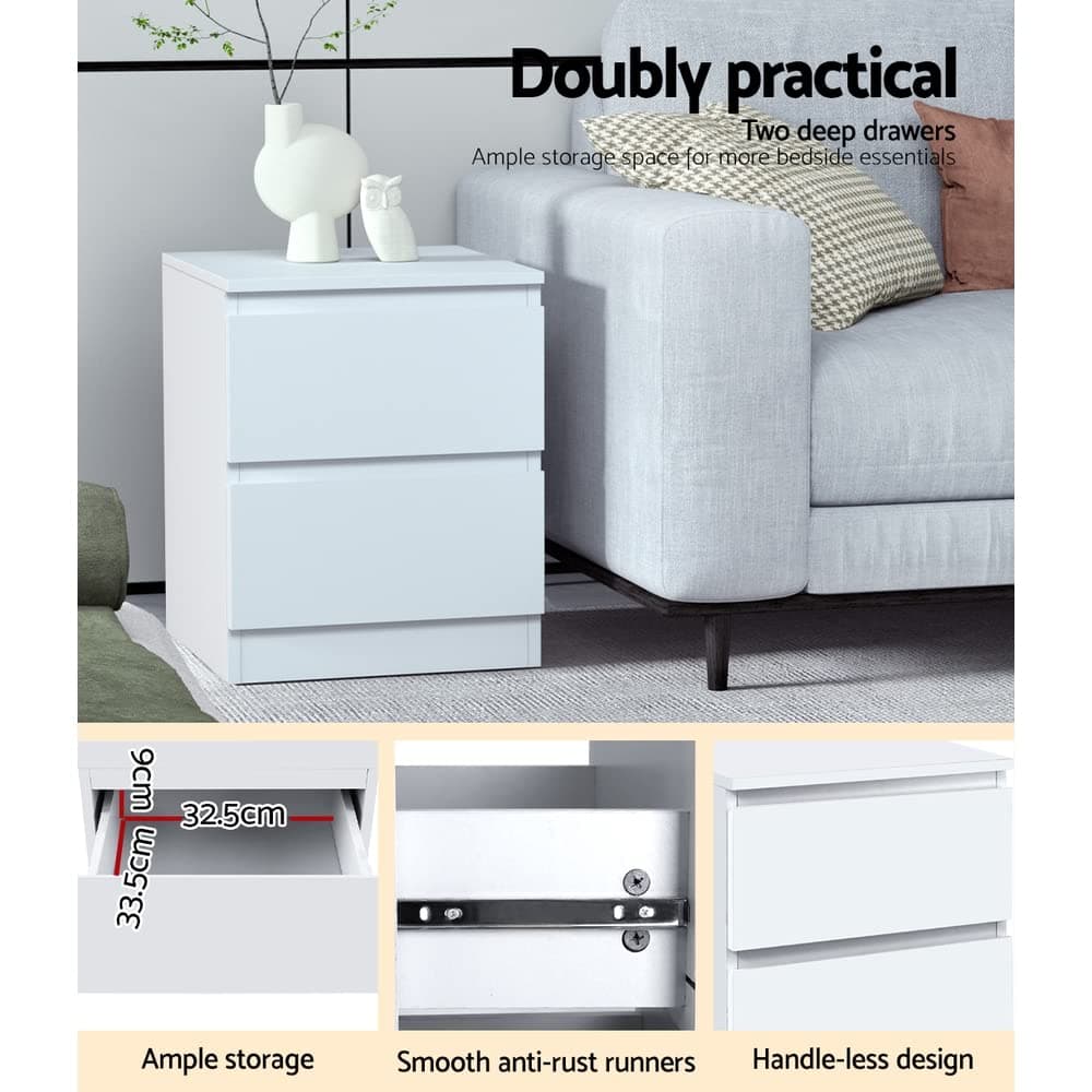Artiss Bedside Table with 2 Drawers, White Bed Side Tables Storage Small Narrow Desk Chest of Drawer, Lamp Stand Nightstand Cabinet, Bedroom Living Room Home Furniture thumbnail 6