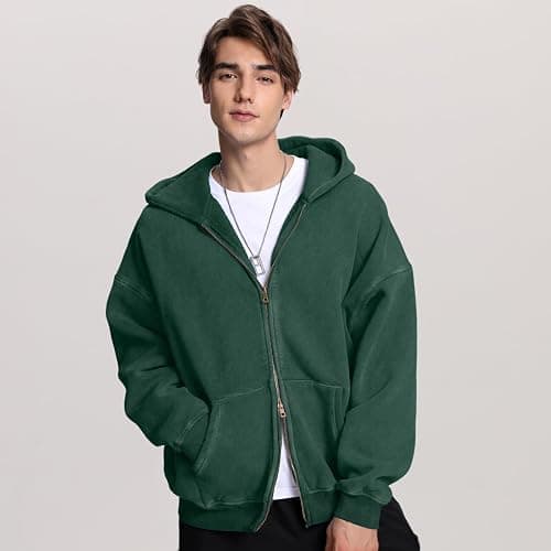 FAIABLE Mens Womens Double Zip Up Hoodie Oversized Acid Wash Hoodie Heavyweight Fleece Cotton Zipper Sweatshirt Vintage thumbnail 3
