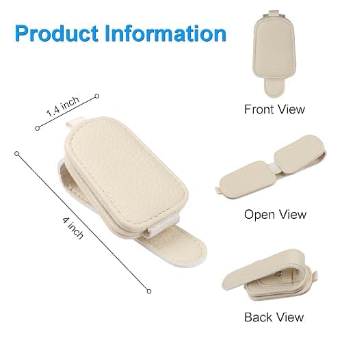 LTOHOE 2 Pack Sunglass Holder for Car, Magnetic Leather Sunglasses Holder and Ticket Card Clip, Universal for Different Size Glasses, Car Visor Accessories(Beige) thumbnail 6