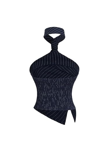 SOLY HUX Women's Striped Halter Tops Sleeveless Backless Split Asymmetric Hem Summer Going Out Crop Tank Top thumbnail 2