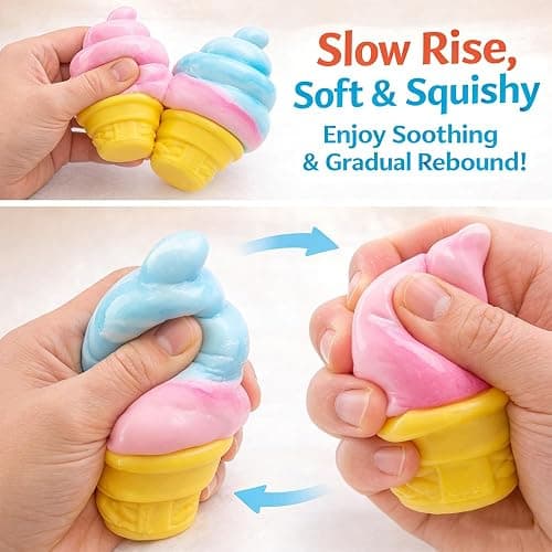Ice Cream Squeeze Squishy, Ice Cream Cone Squishy, Slow Rise Sensory Fidget Toy,Easter Basket Stuffers Party Favors Summer Sensory Stress Relief (Pink) thumbnail 6