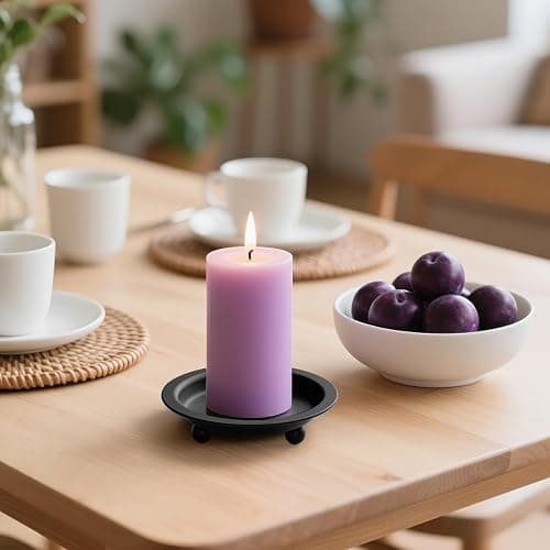 Beeutik Black Candle Candlestick Holder Decor, 4.13 Inch Round Candles Tray Holders Set of 2, Iron Plate Candle Stand for Pillar Ball Candles, Metal Porta Velas for Home Decor Table Centerpiece thumbnail 2