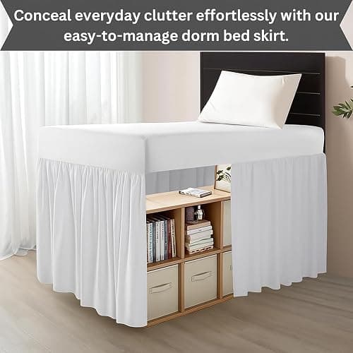 Dorm Bed Skirt Twin XL 36 Inch Drop College Dorm Room Essentials Bed Skirt 100% Microfiber Extra Long Ruffle BedSkirt with Split Corner White Solid - White Solid - Twin-XL /36" Drop thumbnail 5
