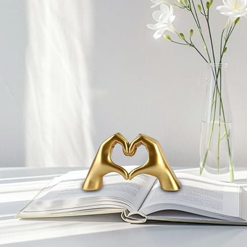 Small Heart Hands Sculpture Gold Home Decor Unique Love Statue Ornament for Living Room, Bedroom, Bookshelf, Office, Coffee Table, Wedding Gift thumbnail 4