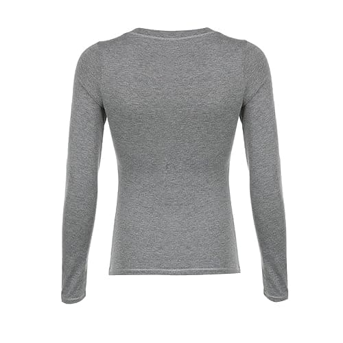 Women Y2k Long Sleeve Shirt Tops Vintage Lace Trim Basic Ribbed Blouse Fairy Grunge Aesthetic Clothes - Grey - Large thumbnail 7
