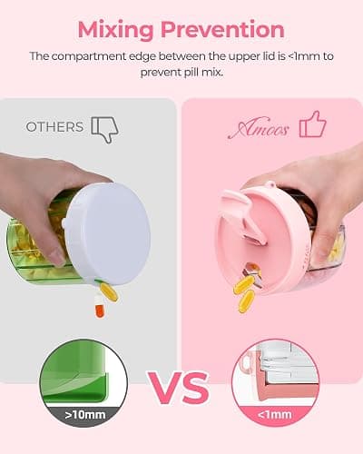 AMOOS Cute Pill Dispenser with 7 Large Compartments, Portable Pill Bottle Organizer with Wide Opening for Easy Use, Anti-Mix Pill Organizer for Travel, BPA-Free Pill Container, Pink - Pink thumbnail 5