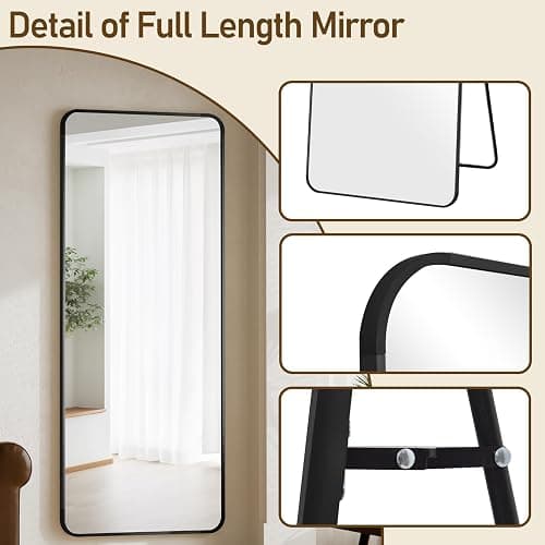 BEAUTYPEAK Black Full Length Mirror, 65"x24" Rounded Corner Floor Mirror Standing Hanging or Leaning Against Wall, Suitable for Bedroom or Dressing Room thumbnail 4
