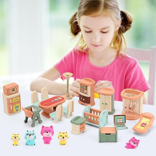 BananMelonBM 50 Pack Kids Little Dollhouse Furniture Set Toys House Big Dreams for Baby Children Girls Boys Age 3+,Miniature Accessories Educational Pretend Play Toys for Toddler thumbnail 6