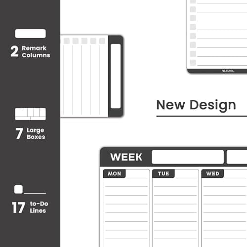 ALEZEL Weekly Dry Erase Board for Refrigerator, Magnetic Weekly Calendar Planner for Fridge, Set of Magnetic Weekly Calendar & 2 List Whiteboards, 4 Markers + Eraser thumbnail 2
