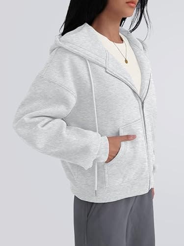 Trendy Queen Zip Up Hoodies For Women Cropped Sweatshirts Fall Fashion Outfits 2025 Y2k Fleece Teen Girls Clothes thumbnail 3