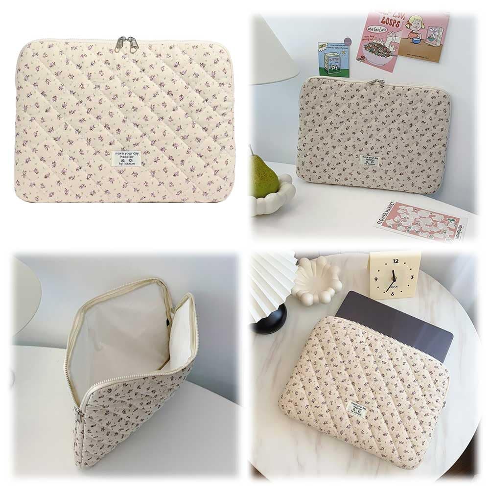 Puffy Laptop Sleeve Cute Computer Bag Case, 13 Inch Flower Quilted Laptop Carrying Cases, Floral Pattern Protective Cover Acc thumbnail 6
