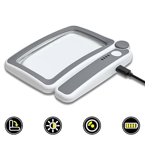 Rechargeable LED Magnifying Glass for Reading Books, Bible & Small Print, 4X Optical-Grade Rectangular Lens with 3 Adjustable Brightness Levels, USB-C Foldable Magnifier Gift for Seniors, Low Vision thumbnail 3