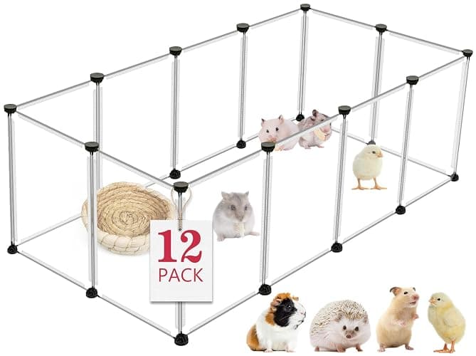 VISCOO 12 Panels Transparent Small Animals Playpen,48" x 24" x 16" Portable Pet Playpen,Plastic Enclosure,Puppy Play Pen for Indoors Outdoor Pet Fence for Guinea Pigs,Bunny,Ferrets,Hamsters,Hedgehogs - Image 1