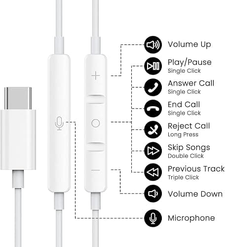 USB C Headphones for iPhone 17/16/15 Pro Max Plus Type C Earphones with Microphone & Remote Noise Cancelling Earbuds for iPhone 17/16/15 Pro, iPad, Galaxy S23/S22/S21/S20/Ultra Note 10/20 thumbnail 2