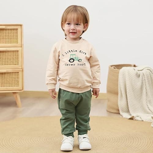 Yvowming Baby Boy Clothes Fall Clothes Truck Print Long Sleeve Pullover Tops + Pant Sets Toddler Winter Outfits thumbnail 2