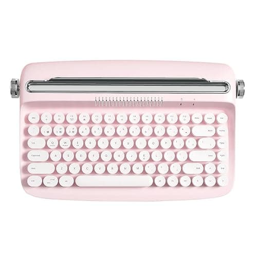 YUNZII ACTTO B303 Wireless Typewriter Keyboard, Bluetooth Connection, Cute Retro Aesthetic Design with Integrated Stand for Tablet, Phone, PC and Win/Mac/Android(B303, Baby Pink) - Image 1
