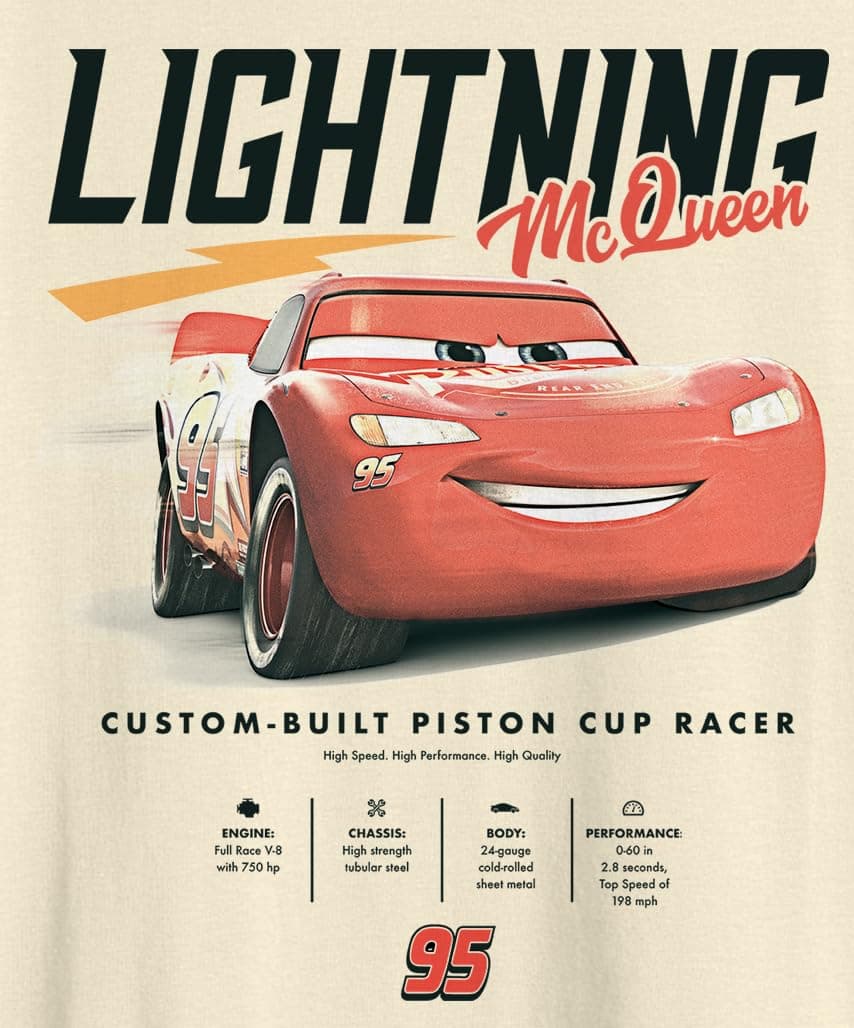 Disney Pixar Cars Lightning McQueen Stats Adult T-Shirt thumbnail 3