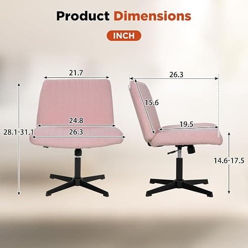 PayLessHere Criss Cross Chair Armless Office Chair No Wheels Modern Swivel Height Adjustable Ergonomic Desk Chair with Wide Seat Computer Task Vanity Chair for Home Office,Pink thumbnail 3