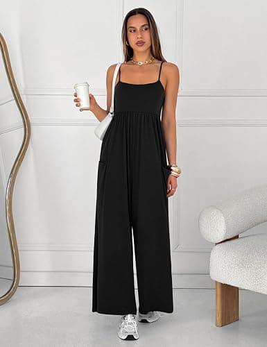 UNIANKIYA One Piece Jumpsuits for Women Spaghetti Strap Overalls Wide Leg Rompers with Pockets Summer Beach Vacation Casual thumbnail 5