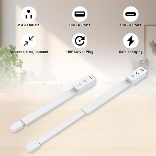 Outlet Extender Stick - Features USB-A, USB-C and 2 AC Outlets, Extends 22"-34", Rotates 180° Access Hard-to-Reach Outlets, Wall Plug Power Socket Expander Nightstands, Sofa, Desks and More thumbnail 4