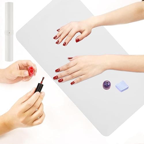 2 PCS Nail Art Table Mat, Soft Microfiber PU Leather Nail Pad, Foldable Nail Art Rest Pad, Reusable Nail Mat for Table Desk, Acrylic Nail Desk Mat for Nail Cushion (White and White) thumbnail 5