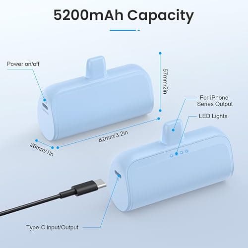 Mini Portable Charger Power Bank for iPhone,5200mAh Portable Phone Charger, Ultra-Compact PD Fast Charging Battery Pack Compatible with iPhone 14/14 Plus/Pro Max/13/12/12 Mini/11/XS/XR/X/8/7/6/6s thumbnail 7