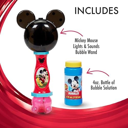 Little Kids Disney Mickey Mouse Light and Sound Musical Bubble Wand, Includes Bubble Solution, Multi (20511) thumbnail 4