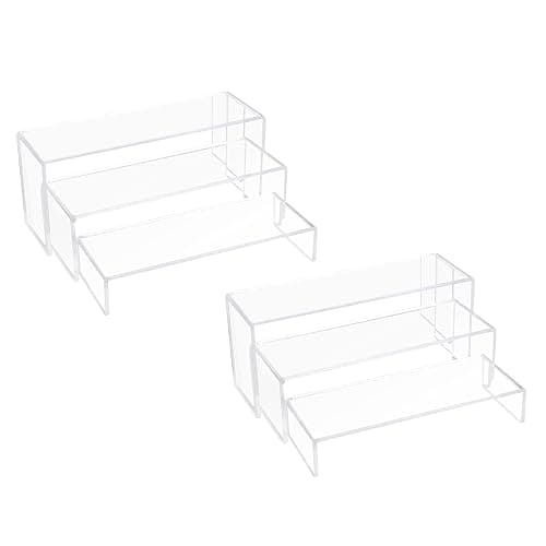 ELEGANTLIFE 3 Tier Acrylic Riser Display Shelf Cupcake Stand for Amiibo Funko POP Figures,Perfume & Cologne Organizer,Desserts Holder,Jewelry Display Shelf Risers for Décor,2 Sets of 3-Pack (Clear) thumbnail 9