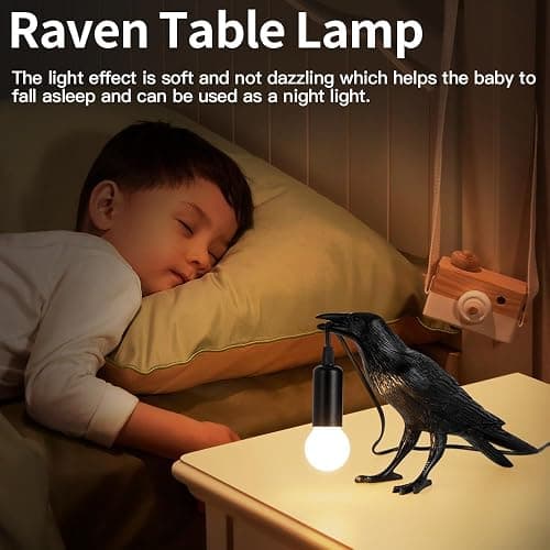 Shandaglo Crow Lamp Raven Table Lamp with Bulb, Crow Light - Gothic Halloween Decor for Bedside Bedroom Living Room Decor thumbnail 5