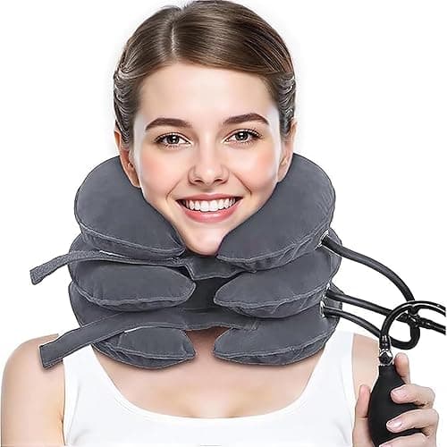 Neck Stretcher, Cervical Traction Device, Neck Traction Device, Cervical Neck Traction Device for Neck Pain Relief, Adjustable Inflatable Neck Brace, Neck Decompression Home Use (Gray) - Image 1
