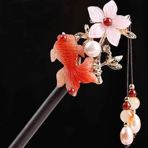 TOP SEWING Wooden Hair Pins 7.08" Chinese Goldfish Flower Hair Sticks For Long Hair Buns for Women - B