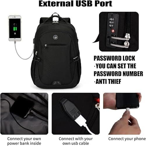 SHRRADOO Anti Theft Laptop Backpack Travel Backpacks with usb Charging Port for Women Men High School College Backpack Computer Bag Fits 17 Inch Laptop,Grey thumbnail 4