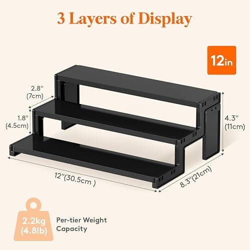Lifewit Cologne Organizer for Men, 12-Inch 3-Tier Perfume Organizer for Fragrance, Action Figure Stand, Versatile Display Shelf for Dresser, Party, Dessert, Black, 1 Pack thumbnail 3