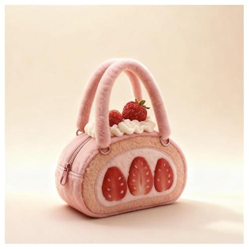 HappyERA Plush Strawberry Swiss Roll Shaped Clutch Handbag Cute Women Small Purse Cell Phone Tote Bag thumbnail 4