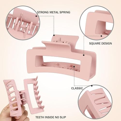 8 Pcs Hair Clips for Women 3.5 Inch Rectangle Claw Clips Fashion Hair Clips for Thick Thin Hair Non-slip Banana Clips-Pink thumbnail 2