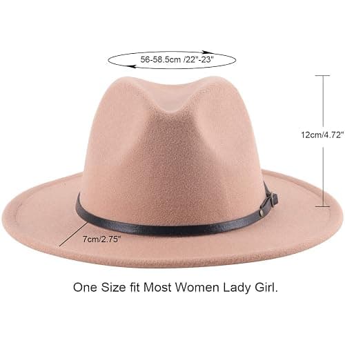 Lanzom Womens Classic Wide Brim Floppy Panama Hat Belt Buckle Wool Fedora Hat thumbnail 2
