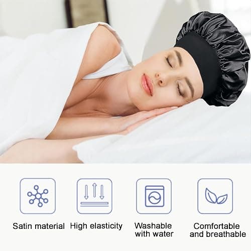 iLamvie Bonnet Satin Cheveux Nuit, Bonnet De Nuit Satin, Bonnet Soie Cheveux Nuit Bonnet Cheveux Nuit Pour Femmes Cheveux Longs Cheveux Bouclés(Noir) thumbnail 2