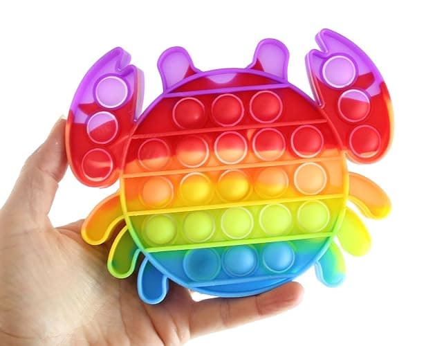 Rainbow Crab Bubble Pop Fidget Toy - Ocean Sea Animal Silicone Push Poke Bubble Wrap Fidget Toy - Pop the Bubbles Down Then Flip it over and Do it Again - Sensory Stress Toy OT - Image 1