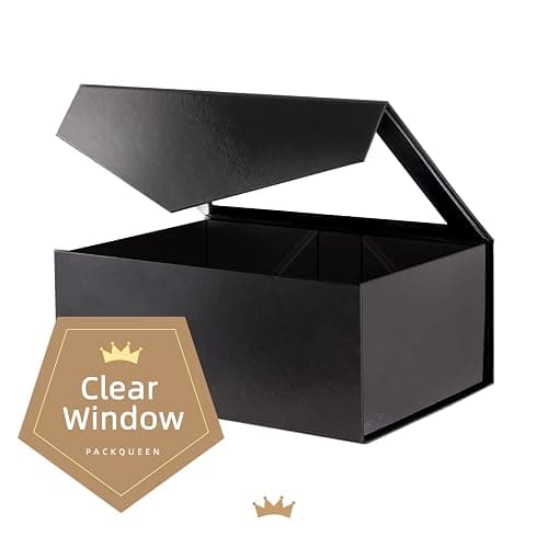 PACKQUEEN Black Gift Box with Lid and Window, 9x6.5x3.8 Inches, Clear Gift Box for Present Contains Ribbon, Card, Groomsman Proposal Box thumbnail 3