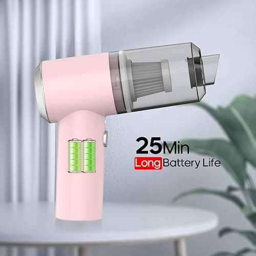 Auloea Mini Cordless Handheld Vacuum for Car, Keyboard, Laptop, Home, Pink | Quick Cleanups, Tight Spaces, USB-C Rechargeable, Easy Storage, Office, Cup Holders, Seat Gaps, Window Tracks thumbnail 5