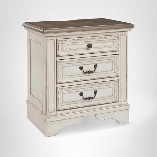 Signature Design by Ashley Realyn French Country 3 Drawer Nightstand with Electrical Outlets & USB Ports, 27.75" Tall, Chipped White thumbnail 13
