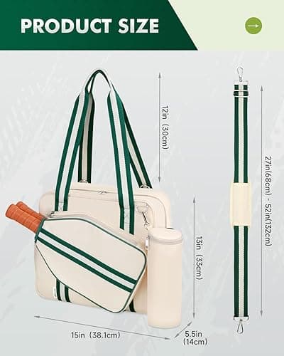 Movker Pickleball Tote Bag for Women Men with Paddle Cover Pocket External Ball Bag and Adjustable Shoulder Strap Fence Hook - Beige thumbnail 3