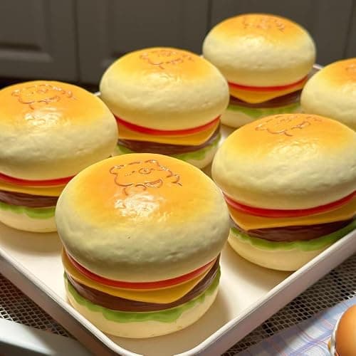 Slow Rising Food Squishies with Creamy Butter Scent, Realistic Large Hamburger Stress Relief Fidget Toys for Adults, Soft Sensory Squeeze Bun for Office Desk Party Favors(Brown Hamburg) thumbnail 7