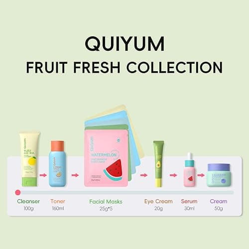 QUIYUM Fruit Skin Care Sets, Routine Skincare with Facial Mask, Beauty Skincare for Women, Facial Care, Hydration, Moisturizing, Oil Control, Glow Up, Teen Girl Gifts Trendy Stuff, Spa-Like at Home thumbnail 7