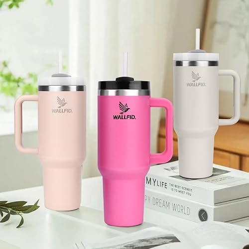 WALLFID 40oz Thermobecher aus Edelstahl, Vakuum-Isoliert mit Deckel, 3 Strohhalmen und 1 Strohhalm Bürste, Für Heiß- und Kaltgetränke, Ideal für Kaffee, Tee, Smoothies und Mehr(Rosenquarz) thumbnail 2