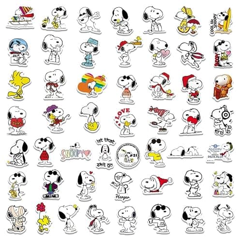 50pcs Snoopy Stickers, Cute Cartoon Dog Stickers Packsfor Boys Girls Teens, Waterproof Vinyl Classic Manga Characters Decals for Water Bottle Books Skateboard Laptop thumbnail 7