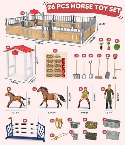 KIDBEST Horse Stable Playset, Horse Toys Set for Girls and Boys with Rider, Farm Animal Figurines Barn Toys, Pretend Play for Kids 3-5 6 7 8-10 Birthday Gifts thumbnail 3