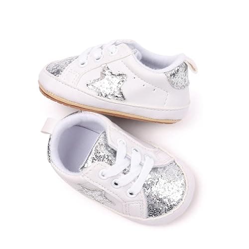 WaiHeikki Baby Sneakers Contrast Color Sequins Shoelace Soft Sole Non-Slip Infant First Walking Shoes for Spring Fall 0-18 M thumbnail 4