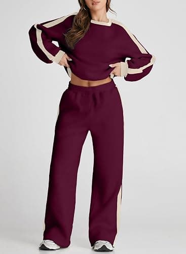 Herseas Women 2 Piece Outfits Color Block Sweatsuit Casual Fleece Lounge Matching Sets thumbnail 3