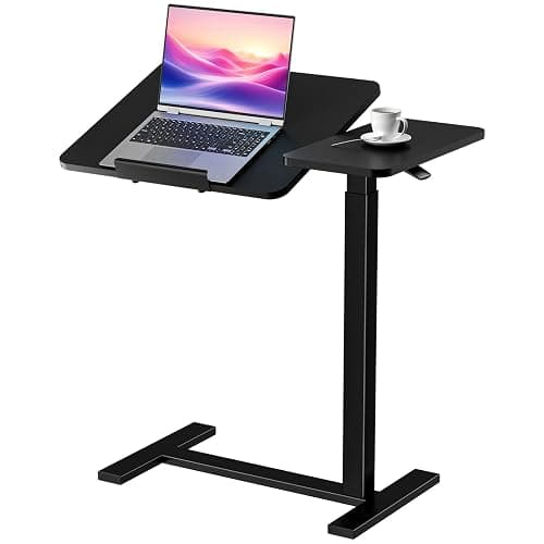 DUMOS Overbed Bedside Table Adjustable with Wheels, Mobile Standing Stand Up Rolling Laptop PC Desks with Tilting Top Height Tray Side Computer Workstation for Bedroom on Hospital Home Use, Black - Image 1